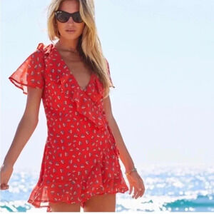 Beach Riott red floral red wrap dress